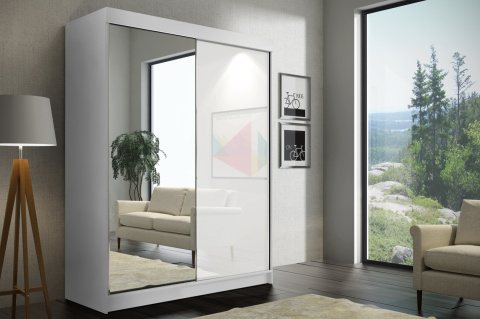 Szafa przesuwna Samba 120 cm Biała z dużym lustrem +lacobel Szafa przesuwna Samba 120 cm Biała z dużym lustrem +lacobel
