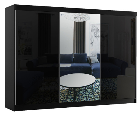 Szafa przesuwna Samba 250 cm czarna z dużym lustrem +lacobel Szafa przesuwna Samba 250 cm czarna z dużym lustrem +lacobel